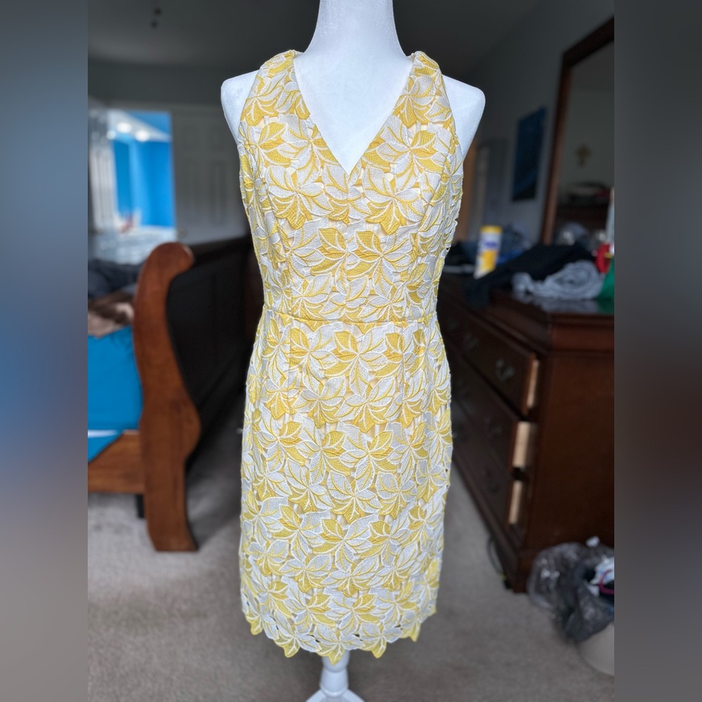 White House Black Market Yellow/White Lace Dress